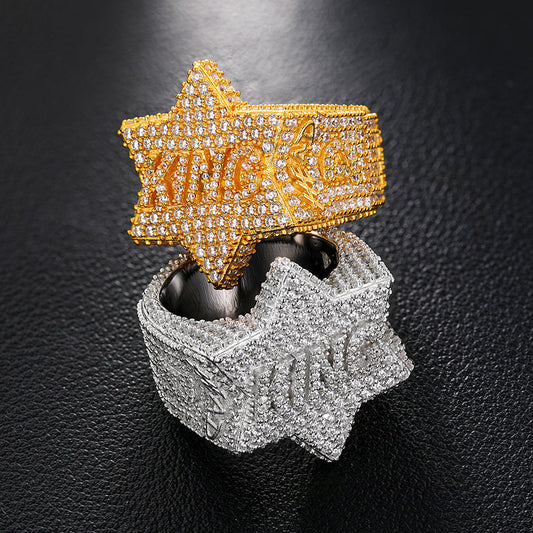 Moissanite Diamond Iced Out King Star Ring For Men