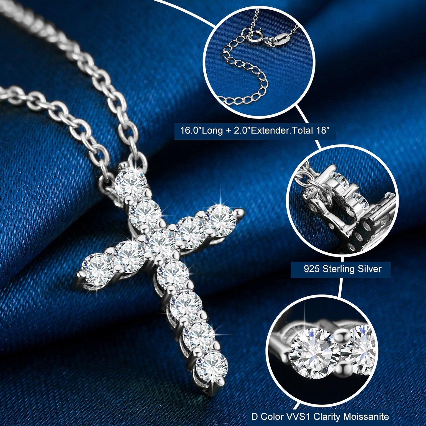 Moissanite Diamond Cross Tennis Pendant For Necklace Jewelry