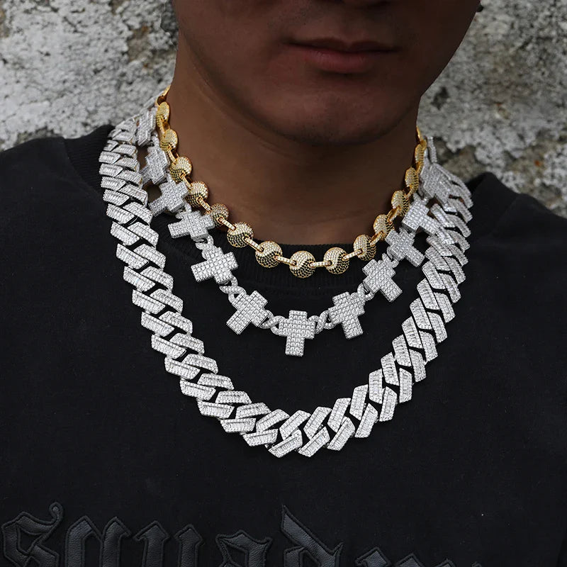 8mm Unisex 925 Silver Jewelry Moissanite Cross Cuban Link Chain